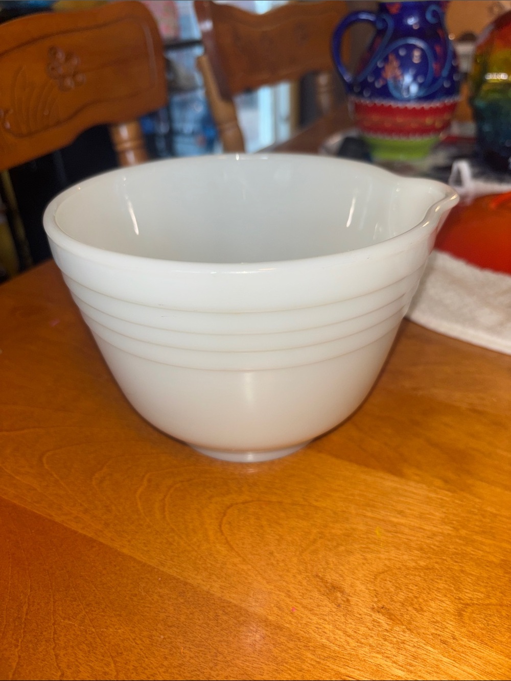 Pyrex White Milk Glass Pouring Bowl with Ribbed Detail